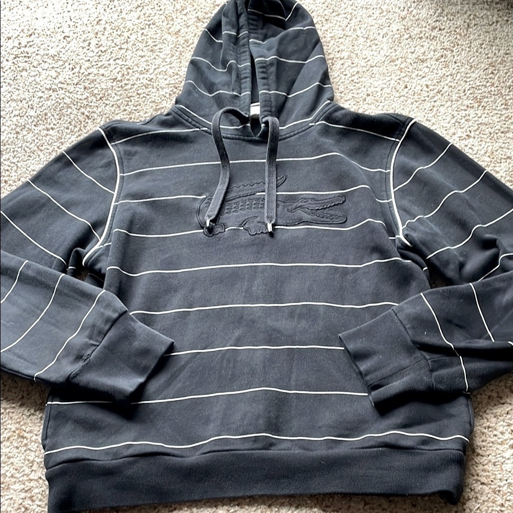 Lacoste Black Striped Hoodie with Logo size 4 (approx us M)
